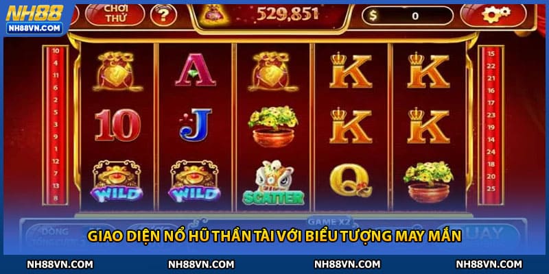 Giao diện nổ hũ thần tài với biểu tượng may mắn